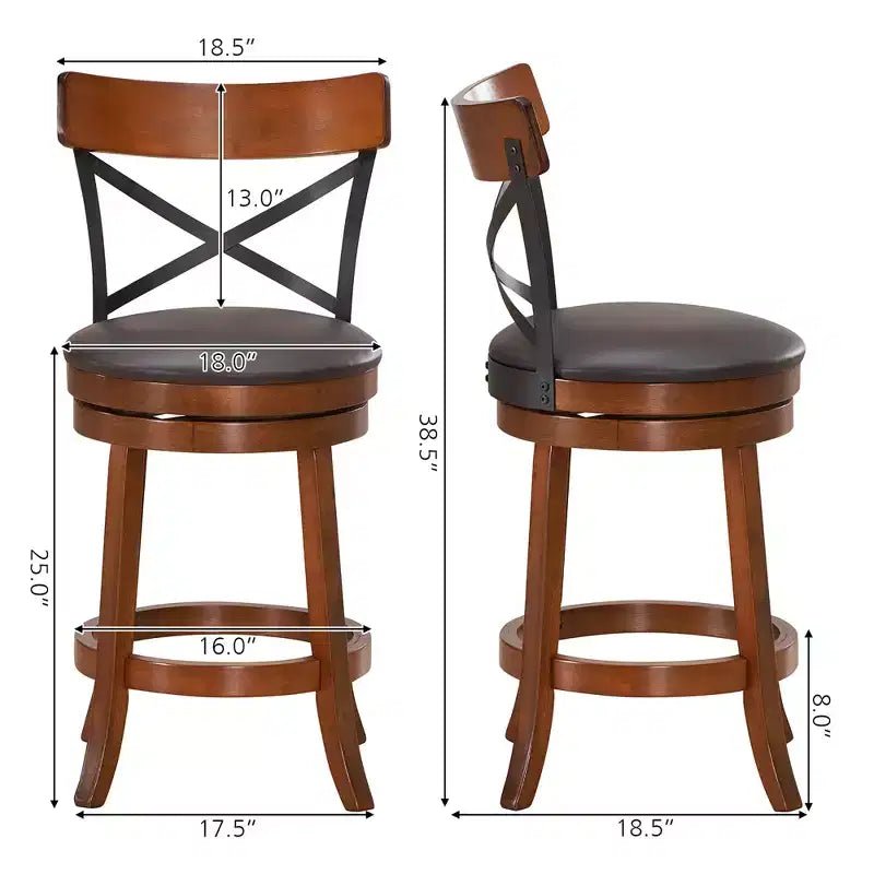 Costway Lot de 2 tabourets de bar pivotants de 63,5 cm Chaises de salle à manger avec pieds en bois d'hévéa