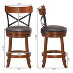 Costway Lot de 2 tabourets de bar pivotants de 63,5 cm Chaises de salle à manger avec pieds en bois d'hévéa