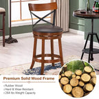Costway Lot de 2 tabourets de bar pivotants de 63,5 cm Chaises de salle à manger avec pieds en bois d'hévéa
