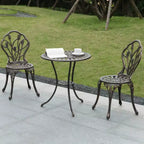 Set da pranzo da giardino per interni ed esterni Gardenised in bronzo, 2 sedie con 1 tavolo, in alluminio pressofuso, per patio e bistrot.