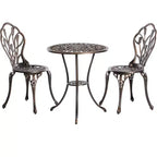 Set da pranzo da giardino per interni ed esterni Gardenised in bronzo, 2 sedie con 1 tavolo, in alluminio pressofuso, per patio e bistrot.