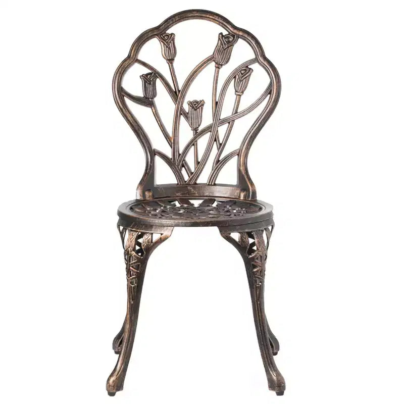 Set da pranzo da giardino per interni ed esterni Gardenised in bronzo, 2 sedie con 1 tavolo, in alluminio pressofuso, per patio e bistrot.