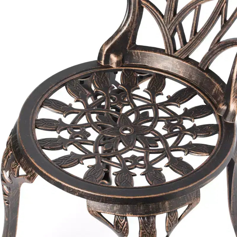 Set da pranzo da giardino per interni ed esterni Gardenised in bronzo, 2 sedie con 1 tavolo, in alluminio pressofuso, per patio e bistrot.