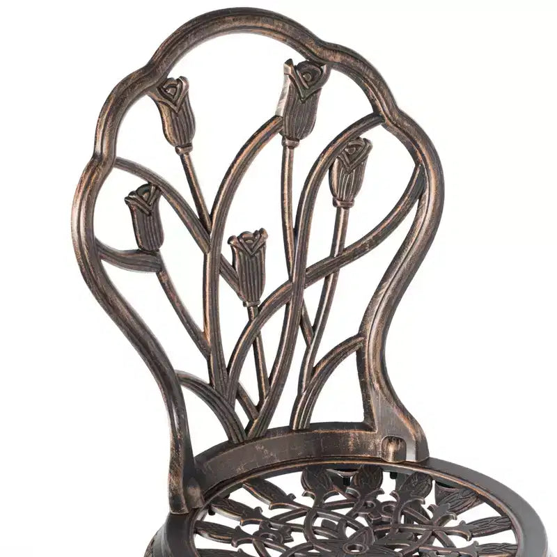 Set da pranzo da giardino per interni ed esterni Gardenised in bronzo, 2 sedie con 1 tavolo, in alluminio pressofuso, per patio e bistrot.