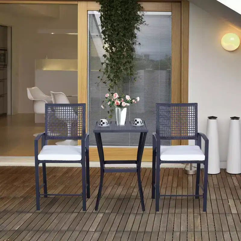 Outsunny Set da Bar 3 Pezzi con Morbido Cuscino, Set di Mobili da Esterno in Rattan per Giardini, Prati, Terrazze, Piscine