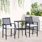 Outsunny Set da Bar 3 Pezzi con Morbido Cuscino, Set di Mobili da Esterno in Rattan per Giardini, Prati, Terrazze, Piscine