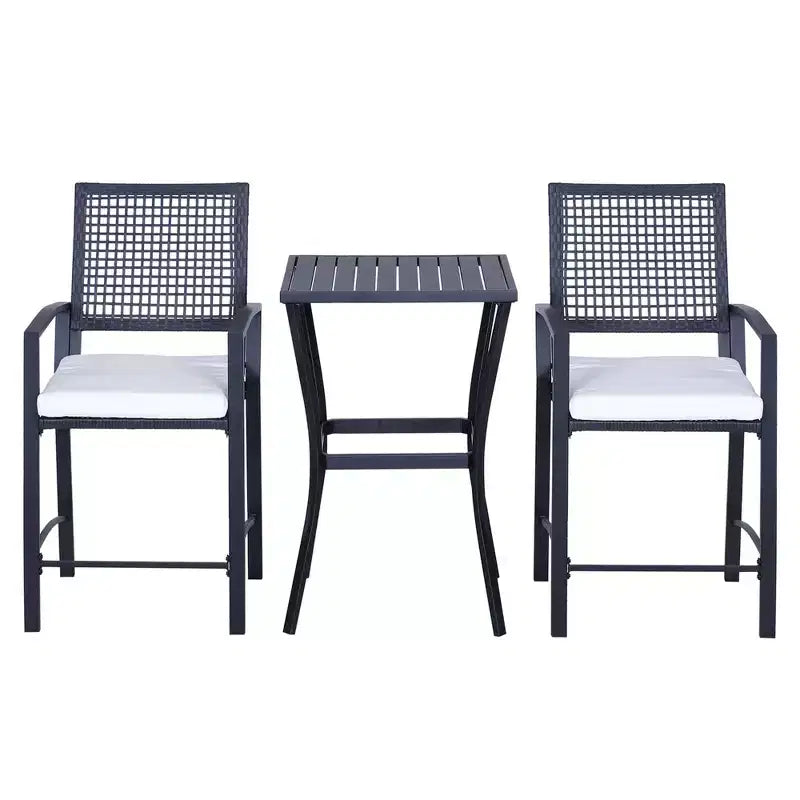 Outsunny Set da Bar 3 Pezzi con Morbido Cuscino, Set di Mobili da Esterno in Rattan per Giardini, Prati, Terrazze, Piscine