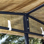 Ensemble de bar d'extérieur Outsunny 3 pièces pour 2 avec auvent, table rectangulaire avec étagères de rangement et deux chaises de bar, maille respirante