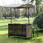 Ensemble de bar d'extérieur Outsunny 3 pièces pour 2 avec auvent, table rectangulaire avec étagères de rangement et deux chaises de bar, maille respirante