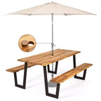Costway Table de pique-nique brevetée avec 2 bancs, ensemble de table à manger de 178 cm avec sièges et trou pour parasol