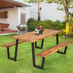 Costway Table de pique-nique brevetée avec 2 bancs, ensemble de table à manger de 178 cm avec sièges et trou pour parasol