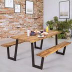 Costway Table de pique-nique brevetée avec 2 bancs, ensemble de table à manger de 178 cm avec sièges et trou pour parasol