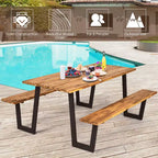 Costway Table de pique-nique brevetée avec 2 bancs, ensemble de table à manger de 178 cm avec sièges et trou pour parasol