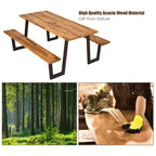 Costway Table de pique-nique brevetée avec 2 bancs, ensemble de table à manger de 178 cm avec sièges et trou pour parasol
