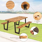 Costway Table de pique-nique brevetée avec 2 bancs, ensemble de table à manger de 178 cm avec sièges et trou pour parasol