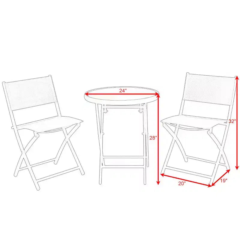 Costway Ensemble de 3 chaises de table de bistrot pliantes, mobilier de jardin, terrasse, rouge