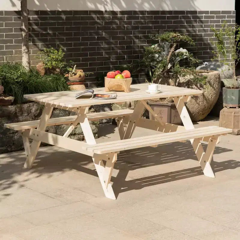 Tavolo da picnic Gardenised in legno per esterni, patio, giardino, 6 persone, per cortile, giardino