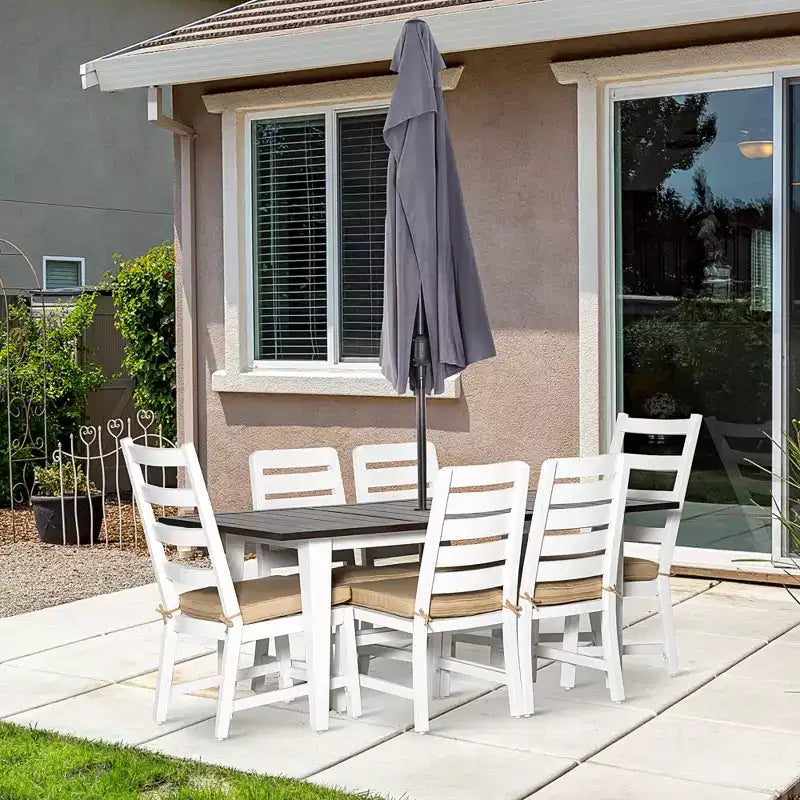 Outsunny Set da Pranzo da Esterno per 6 Persone, Set Mobili da Giardino con Tavolo e Sedie, Cuscini, Foro per Ombrellone, per Giardino, Cortile o Bordo Piscina, Beige