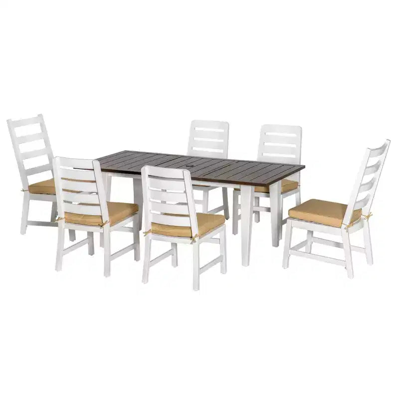 Outsunny Set da Pranzo da Esterno per 6 Persone, Set Mobili da Giardino con Tavolo e Sedie, Cuscini, Foro per Ombrellone, per Giardino, Cortile o Bordo Piscina, Beige