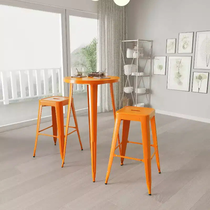 Set da Patio Merrick Lane con Tavolo e Sgabelli Senza Schienale - Struttura in Metallo Verniciato a Polvere per Uso Interno ed Esterno