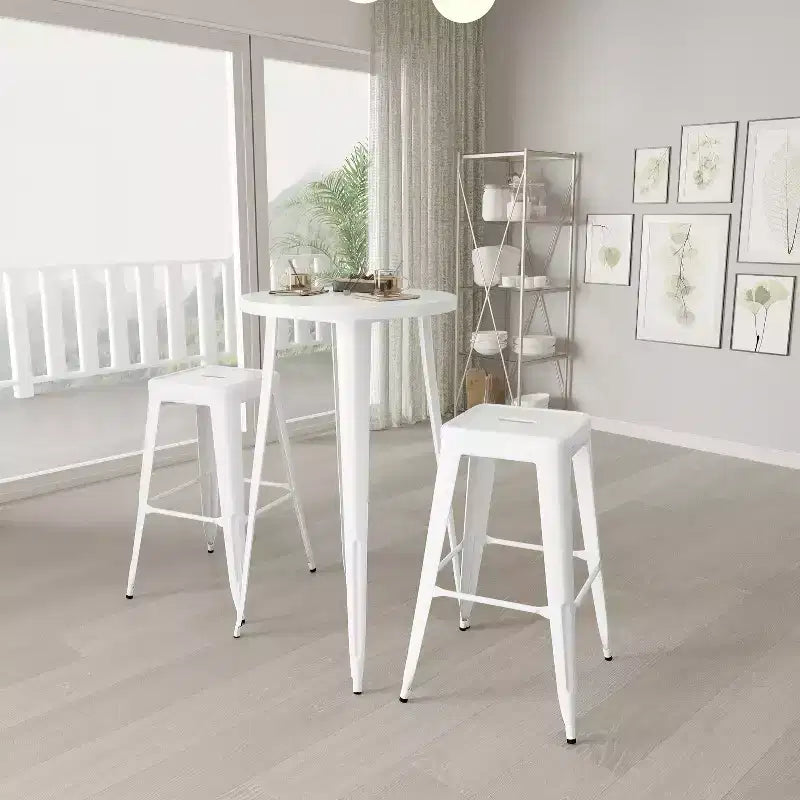 Set da Patio Merrick Lane con Tavolo e Sgabelli Senza Schienale - Struttura in Metallo Verniciato a Polvere per Uso Interno ed Esterno