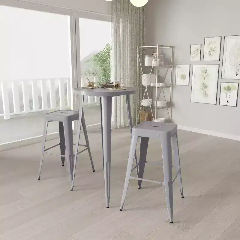 Set da Patio Merrick Lane con Tavolo e Sgabelli Senza Schienale - Struttura in Metallo Verniciato a Polvere per Uso Interno ed Esterno