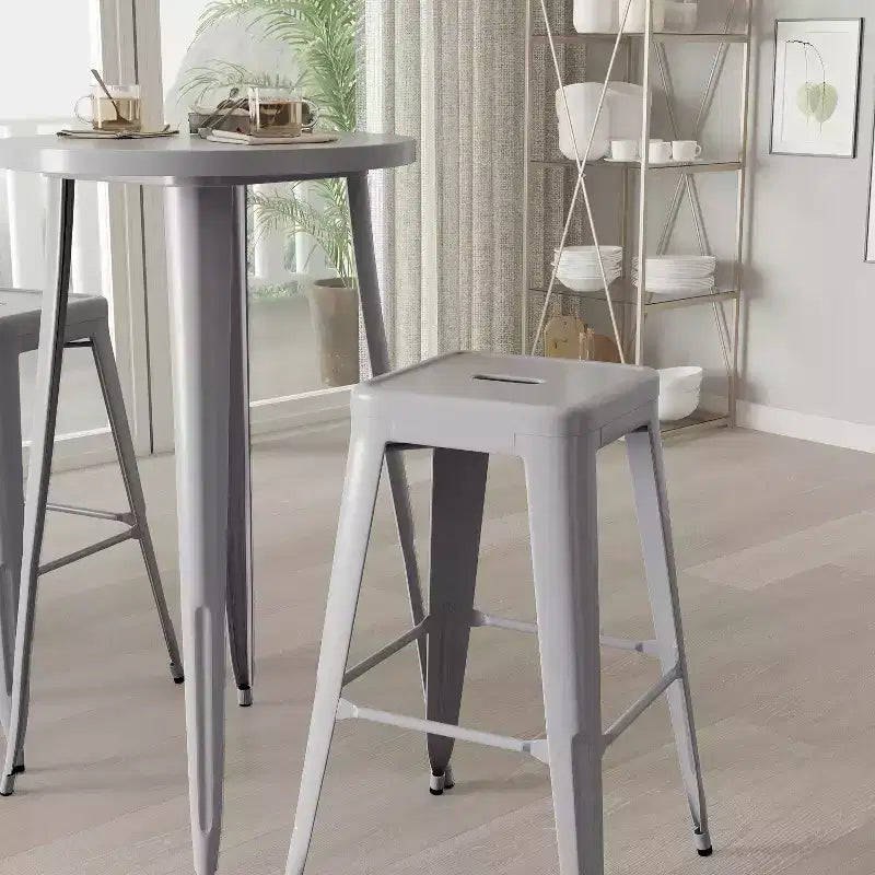 Set da Patio Merrick Lane con Tavolo e Sgabelli Senza Schienale - Struttura in Metallo Verniciato a Polvere per Uso Interno ed Esterno