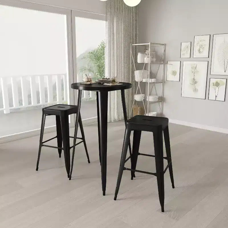 Set da Patio Merrick Lane con Tavolo e Sgabelli Senza Schienale - Struttura in Metallo Verniciato a Polvere per Uso Interno ed Esterno