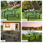 Ensemble Table et Banc de Pique-nique Costway pour Extérieur, Jardin, Patio, Fête, Repas, Tout Temps, Noir/Blanc/Gris/Marron/Vert