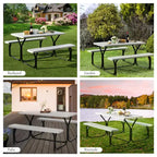 Ensemble Table et Banc de Pique-nique Costway pour Extérieur, Jardin, Patio, Fête, Repas, Tout Temps, Noir/Blanc/Gris/Marron/Vert