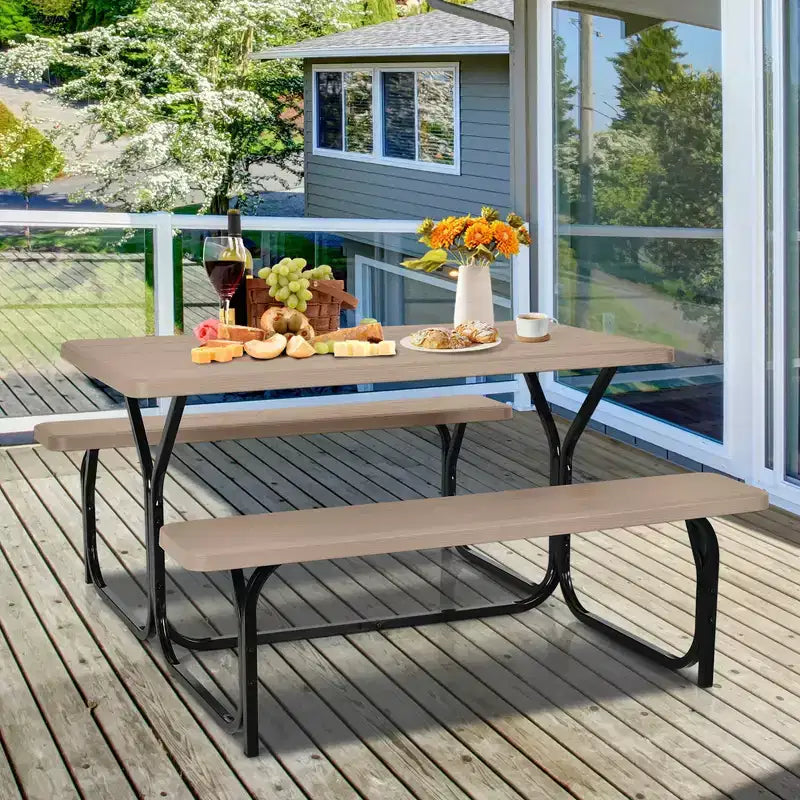 Ensemble Table et Banc de Pique-nique Costway pour Extérieur, Jardin, Patio, Fête, Repas, Tout Temps, Noir/Blanc/Gris/Marron/Vert