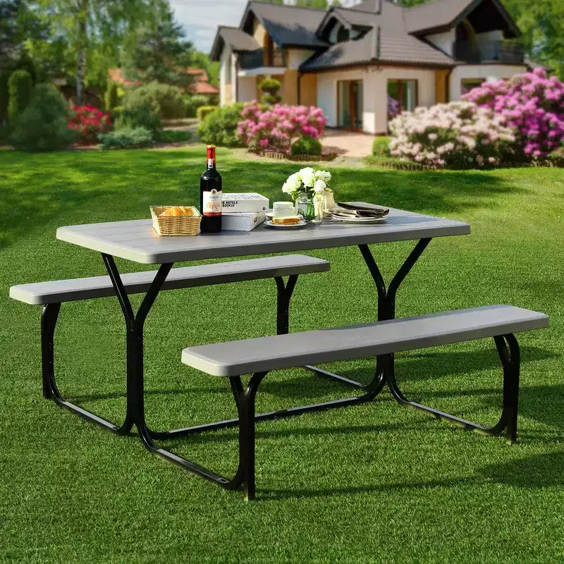 Ensemble Table et Banc de Pique-nique Costway pour Extérieur, Jardin, Patio, Fête, Repas, Tout Temps, Noir/Blanc/Gris/Marron/Vert