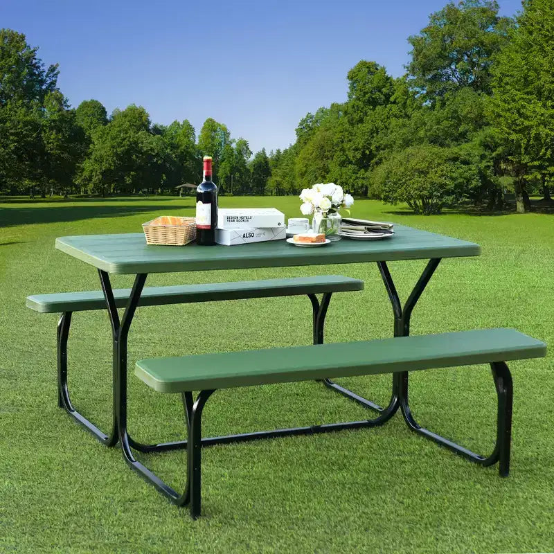 Ensemble Table et Banc de Pique-nique Costway pour Extérieur, Jardin, Patio, Fête, Repas, Tout Temps, Noir/Blanc/Gris/Marron/Vert