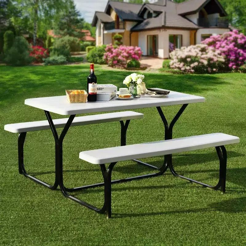 Ensemble Table et Banc de Pique-nique Costway pour Extérieur, Jardin, Patio, Fête, Repas, Tout Temps, Noir/Blanc/Gris/Marron/Vert