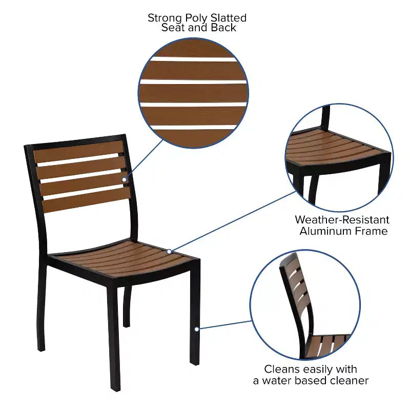 Set da 5 pezzi tavolo e sedie da patio Merrick Lane in simil-teak e metallo per interni/esterni con funzionalità per tutte le stagioni