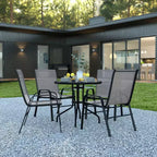 Flash Furniture Set da pranzo da esterno 5 pezzi - Tavolo da patio in vetro temperato, 4 sedie impilabili Flex Comfort