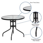 Flash Furniture Set da pranzo da esterno 5 pezzi - Tavolo da patio in vetro temperato, 4 sedie impilabili Flex Comfort