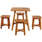 Costway Set da Pranzo da Esterno 5 Pezzi in Acacia con Tavolo Quadrato e 4 Sgabelli Marrone Rossiccio