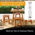 Costway Set da Pranzo da Esterno 5 Pezzi in Acacia con Tavolo Quadrato e 4 Sgabelli Marrone Rossiccio