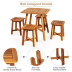 Costway Set da Pranzo da Esterno 5 Pezzi in Acacia con Tavolo Quadrato e 4 Sgabelli Marrone Rossiccio