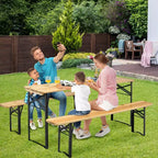 Costway Ensemble Table et Bancs Pliants en Bois 3 Pièces pour Pique-nique, Jardin, Terrasse