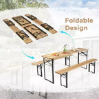 Costway Ensemble Table et Bancs Pliants en Bois 3 Pièces pour Pique-nique, Jardin, Terrasse