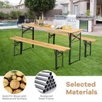 Costway Ensemble Table et Bancs Pliants en Bois 3 Pièces pour Pique-nique, Jardin, Terrasse
