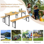 Costway Ensemble Table et Bancs Pliants en Bois 3 Pièces pour Pique-nique, Jardin, Terrasse