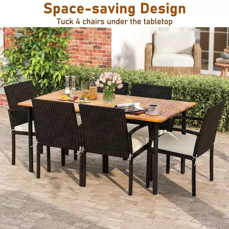 Set da pranzo da esterno in rattan a 7 pezzi Costway con foro per ombrellone