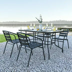 Set da 5 pezzi tavolo e sedie Emma e Oliver per patio con tavolo rettangolare in metallo 80x140 cm con piano in vetro temperato e 4 sedie impilabili in alluminio nere