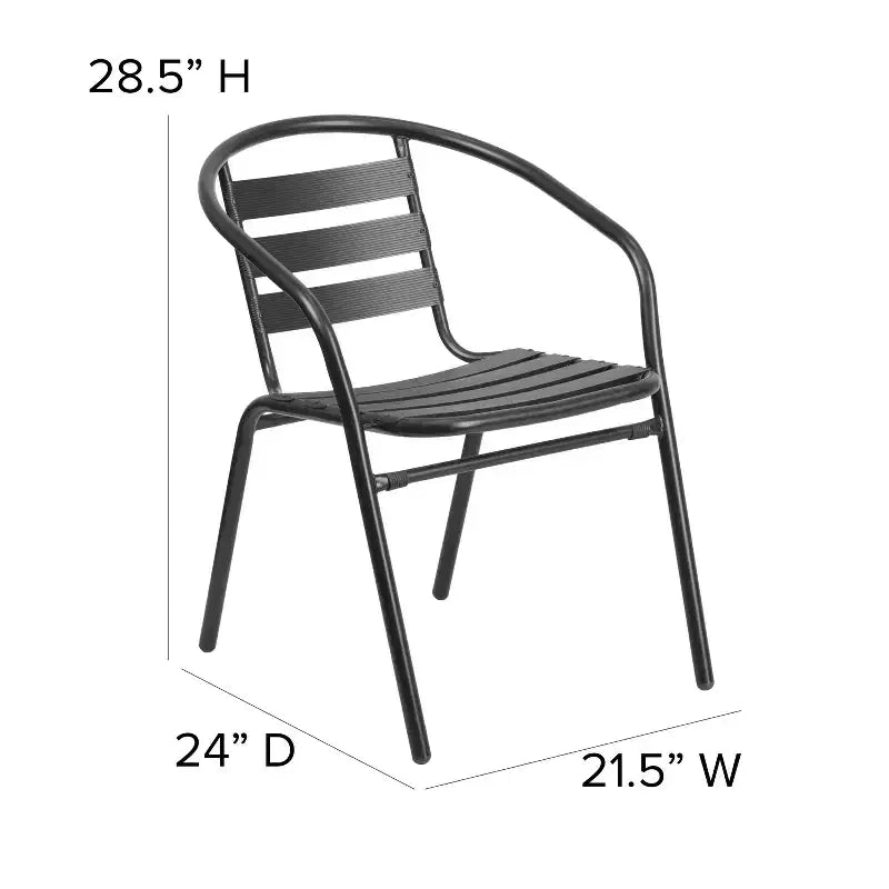 Set da 5 pezzi tavolo e sedie Emma e Oliver per patio con tavolo rettangolare in metallo 80x140 cm con piano in vetro temperato e 4 sedie impilabili in alluminio nere