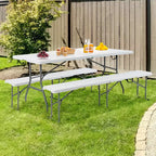 Ensemble table de camping pliable Costway avec 2 bancs