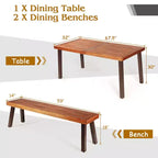Set tavolo da picnic Costway 3 pezzi, tavolo e panca in legno di acacia con gambe in acciaio per patio esterno