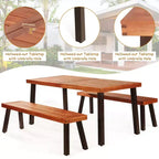 Set tavolo da picnic Costway 3 pezzi, tavolo e panca in legno di acacia con gambe in acciaio per patio esterno